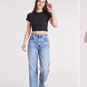 nuuds Women's large BLACK CROPPED BABY TEE RIBBED